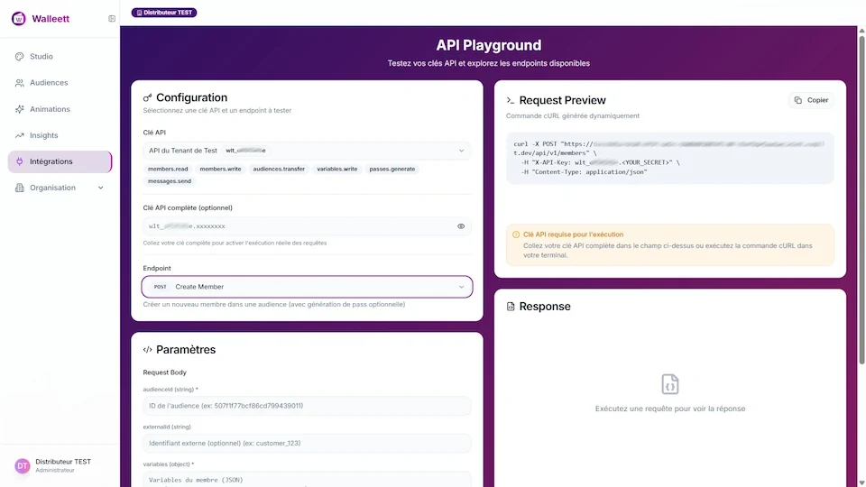 Walleett API Playground – Tester les endpoints REST en direct