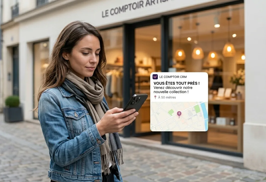 Notification géolocalisée wallet reçue à proximité d'une enseigne