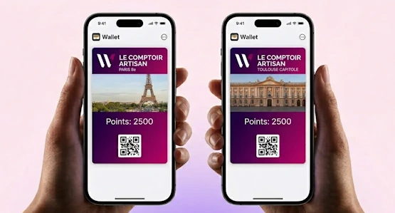 Same Walleett loyalty card personalized by city in Apple Wallet